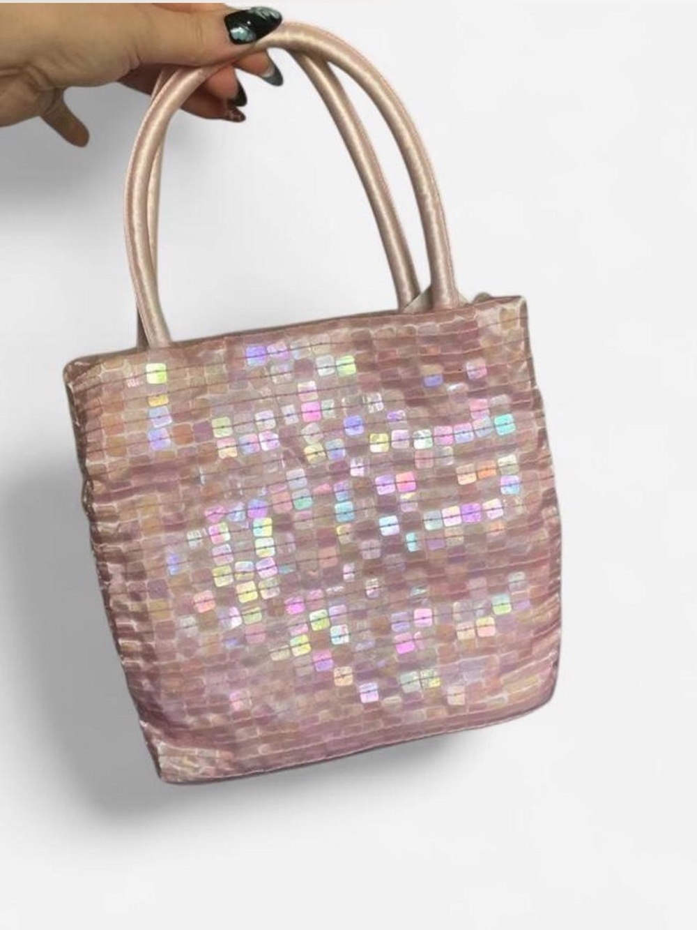 NWT Vintage Y2K Together Pink Iridescent Sequin Mini Tote Bag